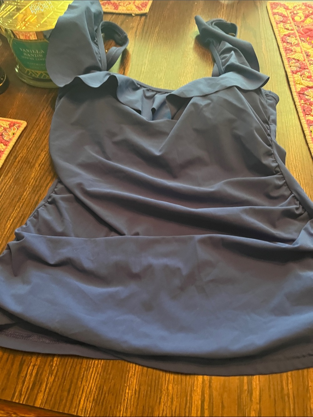 Profile By Gottex Navy Blue Ruffled Tankini Top